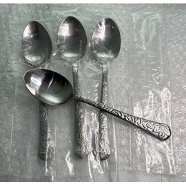 Yamazaki Tapestry Bouquet 4 oval soup spoons - 7 3/8" stainless Korea