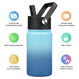 BJPKPK Insulated Water Bottle with Straw Lid, 15oz Cute Water Bottles, Stainless Steel Metal Thermos, Reusable BPA Free Leak Proof Tumblers, Cups,Sky