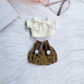 Clothes for Dolls Accessories (No Doll), Cute Outfit Set 2 Pieces Bib Pants for 15 & 17cm Doll Suit, Stylish Dress Up Overalls Doll Clothing Set Replacement Brown