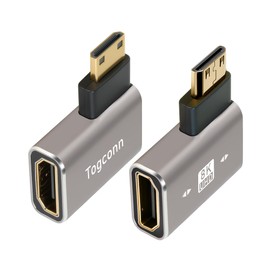90 Degree Mini HDMI to HDMI Adapter 2 Pack, Flat Right Angle (Left and Right) Angle Mini HDMI Male to HDMI Female L-Shaped Converter Connector Support 8K@60Hz,4K@120Hz for Raspberry Pi Zero, Monitor