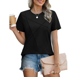 Black Shirts for Women Summer Tops Business Casual Short Sleeve T-Shirts Loose Fit L