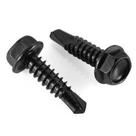 #12 x 3/4" Hex Washer Head Self Drilling Screws, 410 Stainless Steel Self Tapping Sheet Metal Screws, Black Finish, 50 PCS