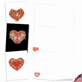 The Best Card Company - 20 Cute Boxed Cards (4 x 5.12 Inch) - Assorted Blank Set (10 Designs, 2 Each) - Baroque Hearts AM8999OCB-B2x10