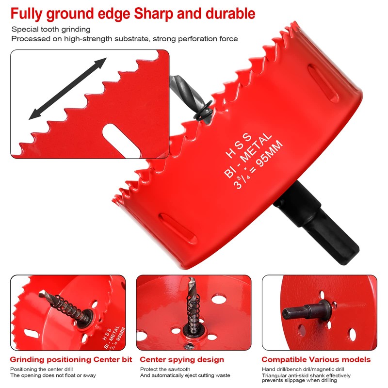 95mm Hole Saws Cutter, HSS Bi-Metal Drill Bit for Wood,