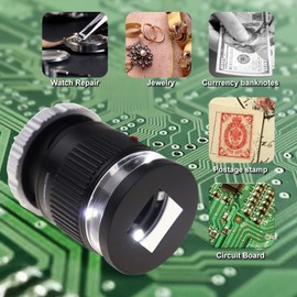 Portable 10x Magnifying Loupe with 30mm Lens, LED and UV Light for Accurate Measurement of Small Objects Such as Jewelry, Textiles, Coins, and Stamps