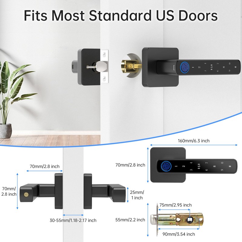 Fingerprint Door Lock-Smart Door knob, Biometric Door Locks,with App/Code/Backup Key/Fingerprint/IC