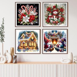 Diamond Art Kits for Adults Beginner, 4 Pack Christmas DIY Modern Diamond Painting Kits 5D Diamond Dots Gem Art Crafts with Tools,Round Full Drill Funny Crafts for Home Wall Decor&Gift-12x12 inch