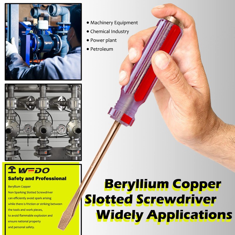 WEDO Screwdriver,Non-Sparking Slotted Screwdriver,Strike Cap Flat Head Screwdriver,Beryllium Copper,Length 420mm(17"),Tip