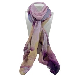 Humble Hilo Pattern Chiffon Scarf Sheer Lightweight Headband Accessory for Women (Water Lilies, Lavender)