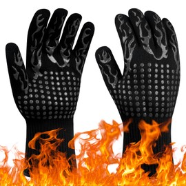 Flintronic Barbecue Gloves Heat Resistant with 800°C, Fireproof Gloves, Baking Gloves, Cooking Gloves, Oven Gloves, for Baking, Kitchen & Grilling - Black