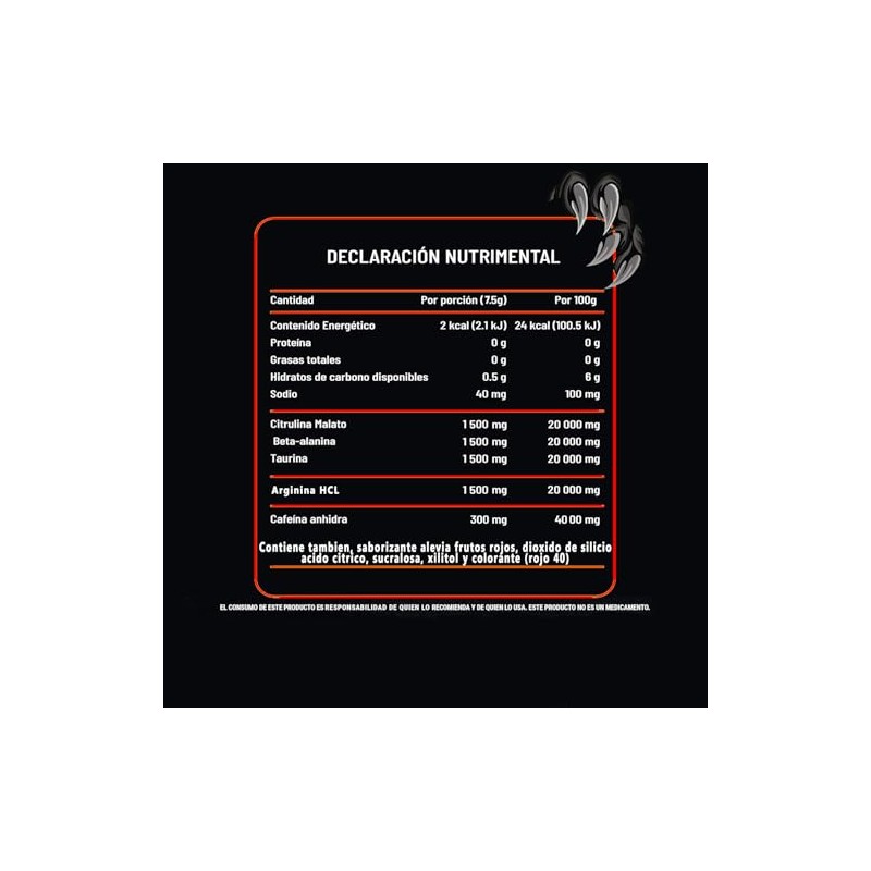 BERSERKER Pre Entreno Extreme | 34 Servicios | Con Citrulina,