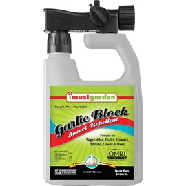 Garlic Block Insect Repellent – Ready to Spray Concentrate: No Mixing or Measuring – OMRI Listed for Organic Gardening - Creates a Garlic Barrier to Protect Vegetables, Fruits & Flowers: 32oz Hose-end