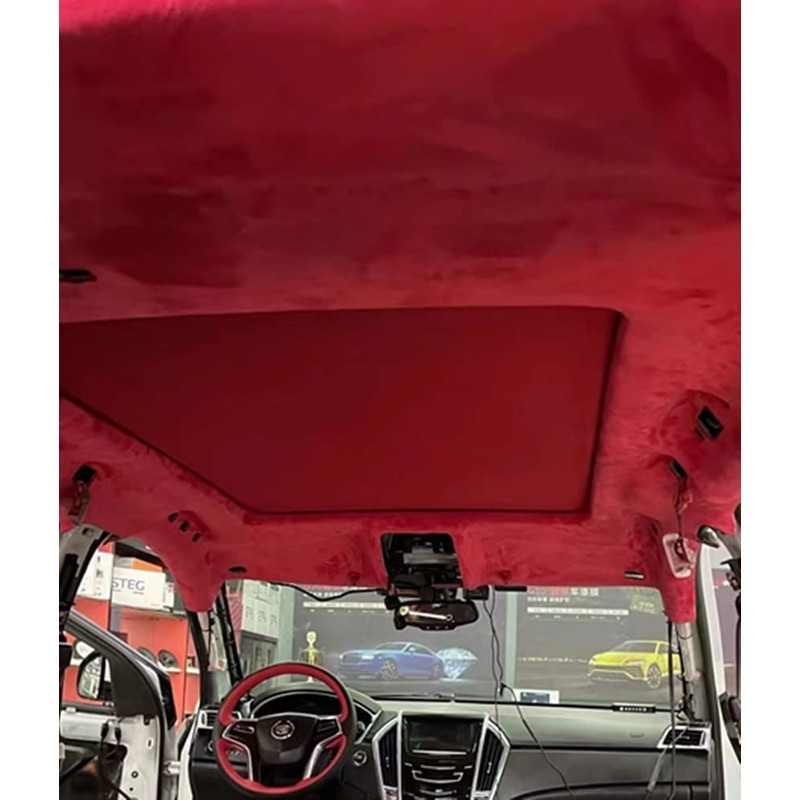 Teemall Red Suede Headliner Fabric with Foam Backing Automotive Roof