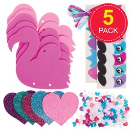Baker Ross FX457 Love Heart Flamingo Dangly Leg Kits - Pack of 5, Valentine's Day Bead Craft Decoration Kit for Kids