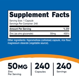 Nutricost Zinc Gluconate 240 Vegetarian Capsules (50mg) - Gluten Free and Non-GMO