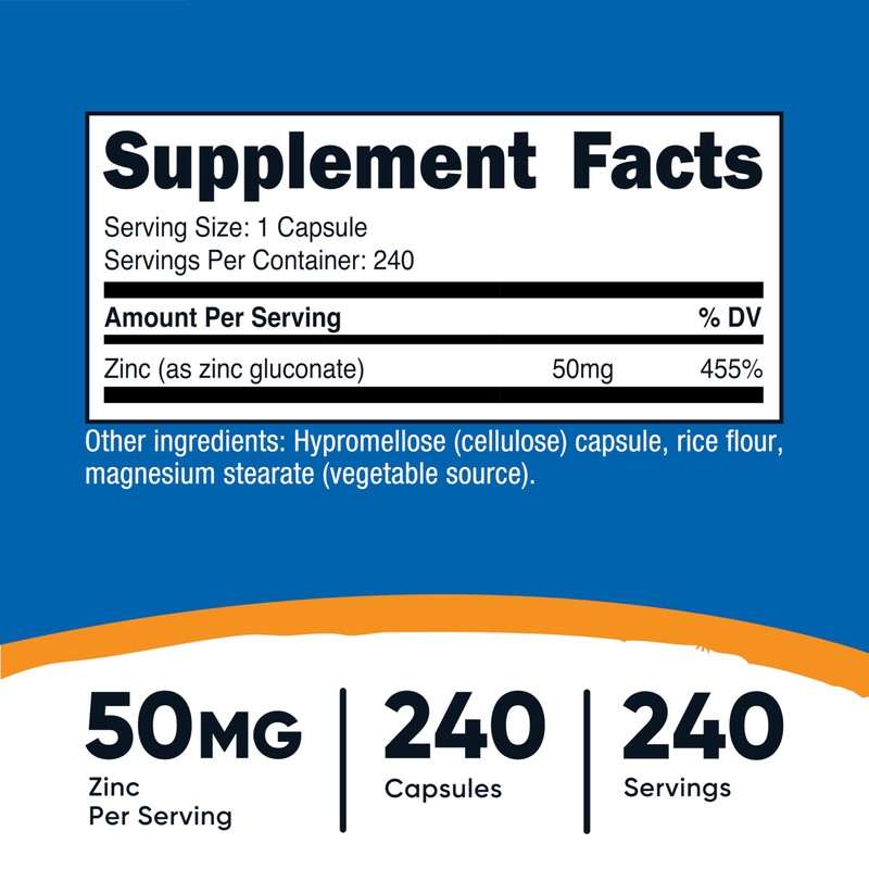 Nutricost Zinc Gluconate 240 Vegetarian Capsules (50mg) - Gluten Free