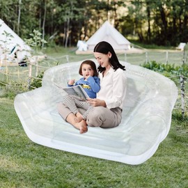 Transparent Clear Inflatable Sofa Seat Couch, Twin Size Air Mattress Inflatable Sofa, Double Inflatable Chair Air Sofa, Portable Blow Up Couch for Indoor, Outdoor, Camping, Beach, Patio, Yard