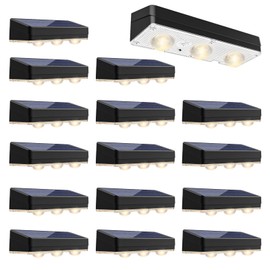 JOFIOS Solar Fence Lights Outdoor Waterproof Led, 1300mAh,16pack,6 inch Solar Lights for Fence with Warm White & RGB 8 Colors,Outdoor Solar Lights for Patio, Backyard, Deck, Railing (Black)