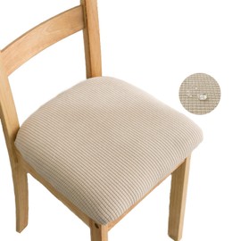 Dining Chair Seat Covers 4PCS Waterproof Stretch Dining Chair Slipcovers with Buckle Removable Washable Dining Chairs Seat Cushion Protectors Cover for Dining Room Kitchen (Beige)