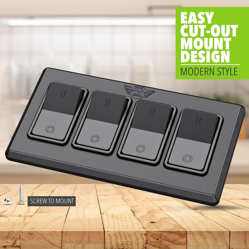 Leisure LED Modern Quadruple SPST On-Off Switch with Bezel, 12-Volt,