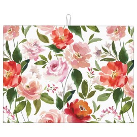 Large Dish Drying Mat for Kitchen Counter,18"X24" Watercolor Rose Flowers Super Absorbent Reversible Microfiber Dish Drying Mat Dish Drainer Mat,Drying Pad for Kitchen Countertop Coffee Bar