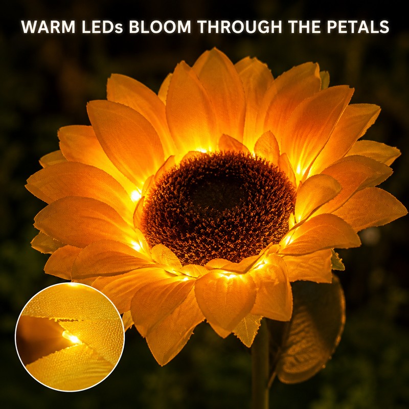 3-Head Solar Sunflower LED Garden Light with Warm Lighting