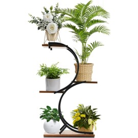 CHPHI Plant Stand Indoor 4-Tier wrought iron Green Plant Stand Use Office Home Décor, Wood(S style)