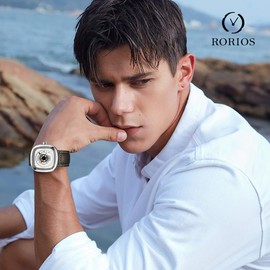 rorios Men's Sports Watches Automatic Mechanical Watch Luminous Dial with Date Calendar Leather Strap Fashion Men's Wristwatches, brown / white, Vintage or luxury