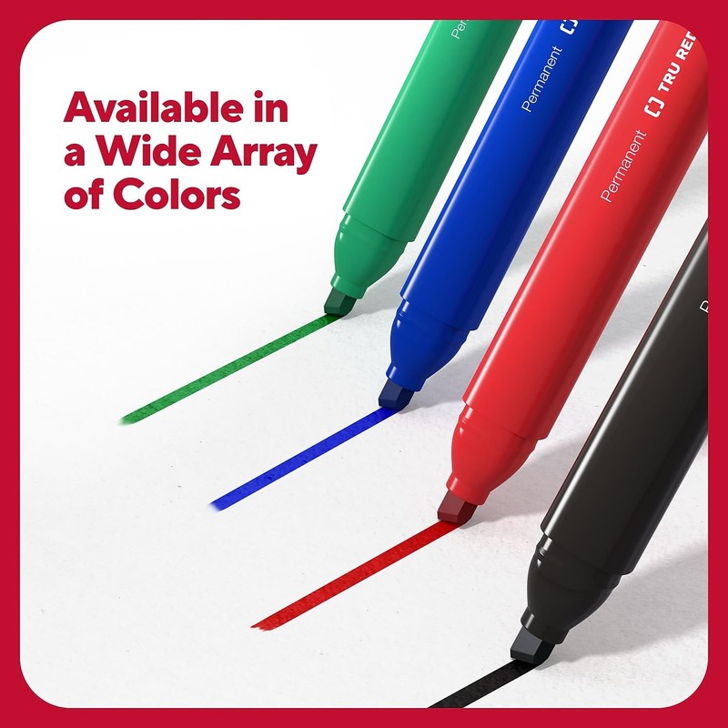 TRU RED Tank Permanent Markers, Chisel Tip, Assorted Colors, 5