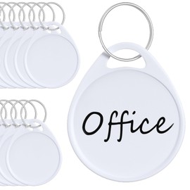 Uniclife 1.5 Inch Tough Plastic Key Tags Sturdy Round White Item Identifiers with Blank Paper Label Stickers and Split Rings, 200 Pack