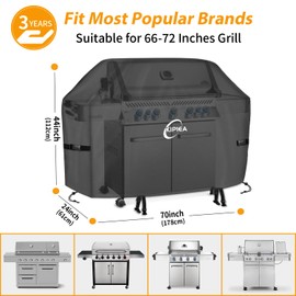 Kipiea Upgrade BBQ Grill Covers 70 inch, Heavy-Duty BBQ Covers, Universal Outdoor Grill Covers with 4 Windproof Buckles, No Tears Anti UV No Fading (70" W x 24" D x 44" H)