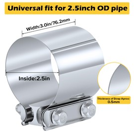 Kshineni Kshineni Exhaust Clamp, 2.5 Inch Lap Joint Band Clamp 2.5" Stainless Steel Coupler Exhaust Muffler Band Clamp
