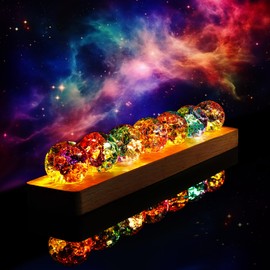 KRISININE 7pcs Colorful Healing Spheres for Meditation Crystal Cracked Balls with LED Wooden Stand Night Light Decoration Balls Set