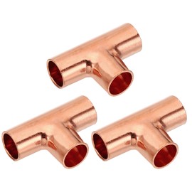 PATIKIL 10mm ID 1mm Thick Tee Copper Fitting, 3pcs 99.9% 3 Way Pure Copper Pipe Fitting Tube Connector with Sweat Solder Connection for Plumbing HVAC Refrigeration System