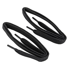 Collonil 1 Pair of Shoelaces - Flat - 9 mm Wide Lengths + Rema Metal Key Ring Diameter 2 cm (90 cm, Black), black