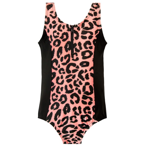 Harry Bear Girls Leopard Print Swimming Costume with Zip One Piece Animal Swimsuit for Girls Multicoloured 9-10 Years