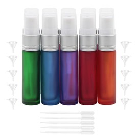 Newzoll 10Pcs 10ml (1/3oz) Frosted Glass Spray Bottles with 10 Funnels 5 Pipettes, Small Fine Mist Sprayer Bottles Vials Tube Containers for Essential Oils Perfume Cosmetic, Silver Cap