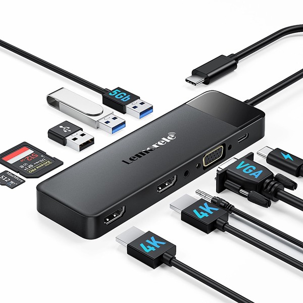 Lemorele Lemorele USB C Docking Station Dual Monitor 10- in-1