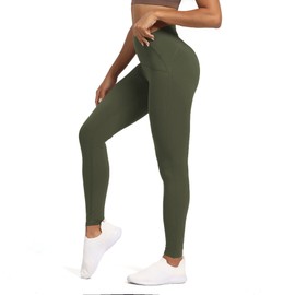 Aoxjox High Waisted Workout Leggings for Women Tummy Control High Rise Scrunch Buttery Soft Scarlett Yoga Pants 27" (Olive Green, Large)
