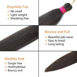 Brown-Black Braiding Hair Extension, 28 Inches Pre Stretched Braiding Hair for hair Braids,2 Packs Yaki Texture Synthetic Braid Hair