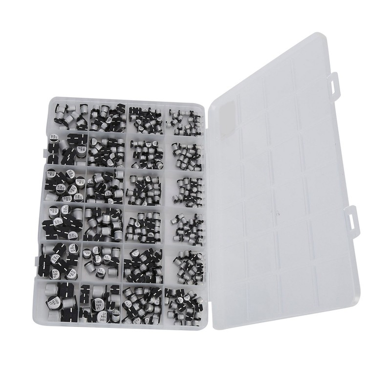 400Pcs SMD Electrolytic Capacitor 24 Values Aluminium 1uF‑1000uF Accessory Set