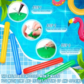 4 Pcs Pool Inflatable Sticks Inflatable Pool Noodles Colorful PVC Outdoor Water Games Toy Giant Blow up Pool Noodles Pool Stick Noodles for Swimming Pools Adults Beach Lake Party, 41.34 Inch