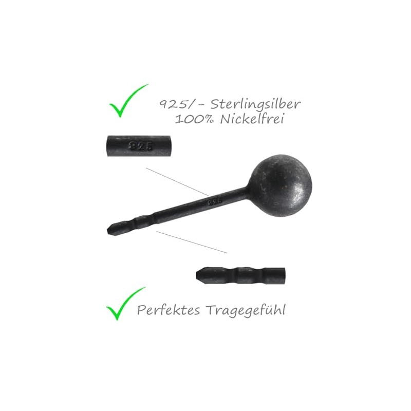 Beate Stohr - Ohrstecker Silber Kugel schwarz, echte Handmade Ohrringe