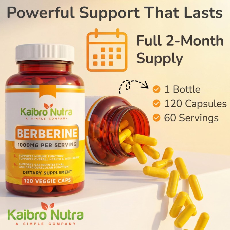 Kaibro Nutra Berberine Supplement 1000mg, Berberine HCL for Immune System,