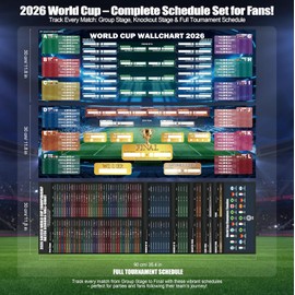 Large Size 2026 International Soccer Tournament Wall Chart Poster Gift Set - 3 PCS Double-Sided PVC Dry Erase Schedule Posters with Erasable Marker, Eraser, 48 Team Stickers