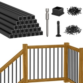 CKE 26" Square Deck Balusters, 30 Packs Black Aluminum Deck Balusters for Wood and Composite Deck Railings with Screws & Balusters Conectors, 3/4" Diameter Hollow Square Aluminum Deck Spindles S26