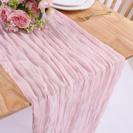 Cheesecloth Table Runner Gauze for Wedding - 10ft Gauze Boho Rustic Pink Cheese Cloth Table Runner for Wedding Bridal Shower Fall Thanksgiving Christmas Decoration