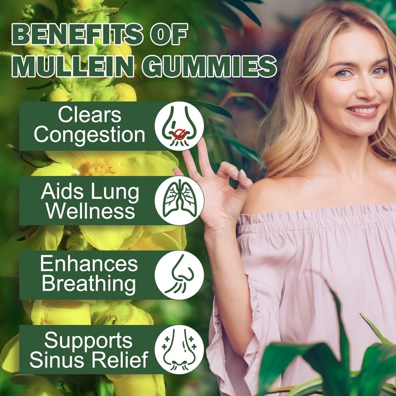 Mullein Gummies - Mullein Leaf Extract for Lungs, Mullein Leaf