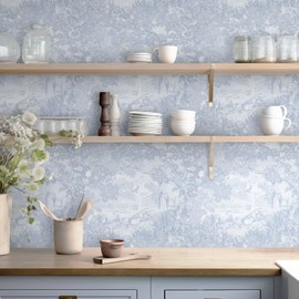 Ismoon 17.3''×177''Vintage Peel and Stick Wallpaper Blue Neutral Wall Paper Removable Self-Adhesive Wallpaper Animals Jungle Contact Paper for Cabinets Bathroom Walls Covering Vinyl Roll