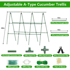 Cucumber Trellis for Raised Beds, 48" x 53" A-Frame Garden Trellis for Climbing Plants Outdoor, Adjustable Metal Vegetables Trellis for Tomato Squash Zucchini Peas Fruit Flower Grape